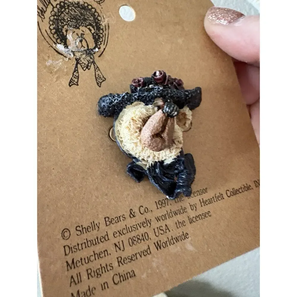 Vintage Shelly Bears Teddy Bear Brooch Pin 1997 Hat Roses NOS Light Bear Scarf